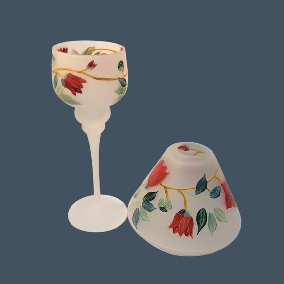 Yankee Candle Fairy Light Frosted Floral Vine Votive Pedestal Candle Holder 2 Pc - Picture 5 of 7